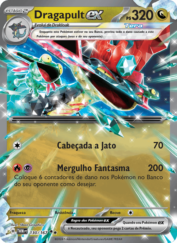 Carta Dragapult ex, Estágio 2, 320 PS, ataques Cabeçada a Jato e Mergulho Fantasma
