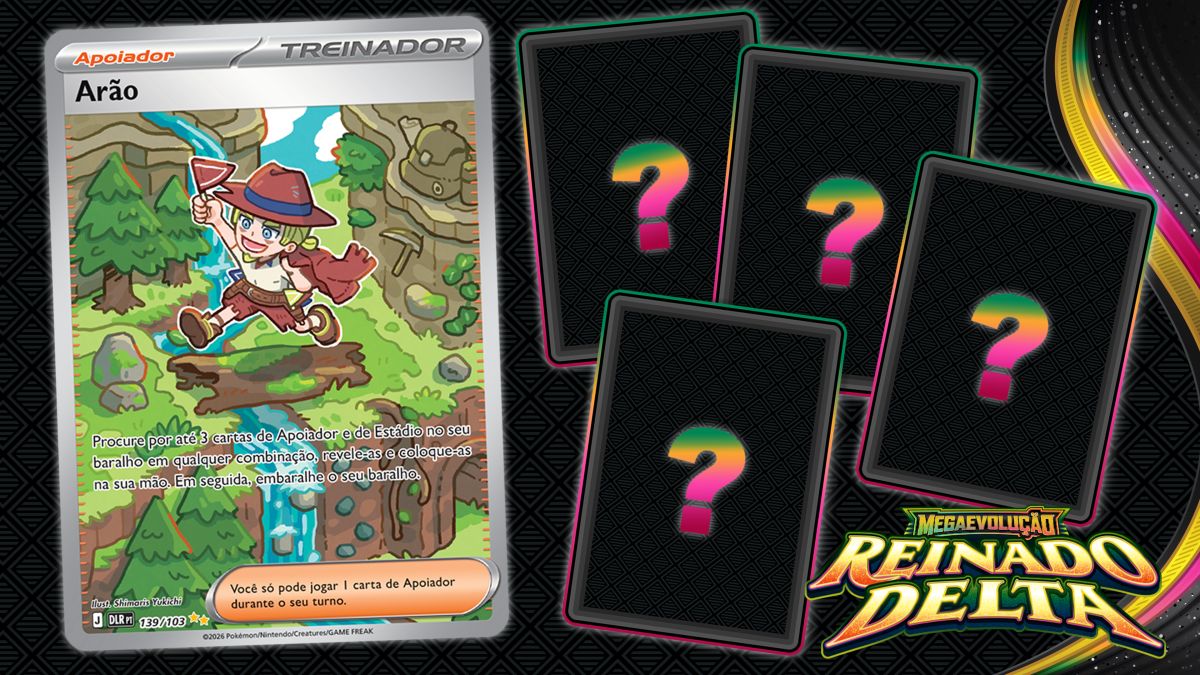 Carta Arão, Apoiador de Reinado Delta, ao lado de quatro cartas viradas